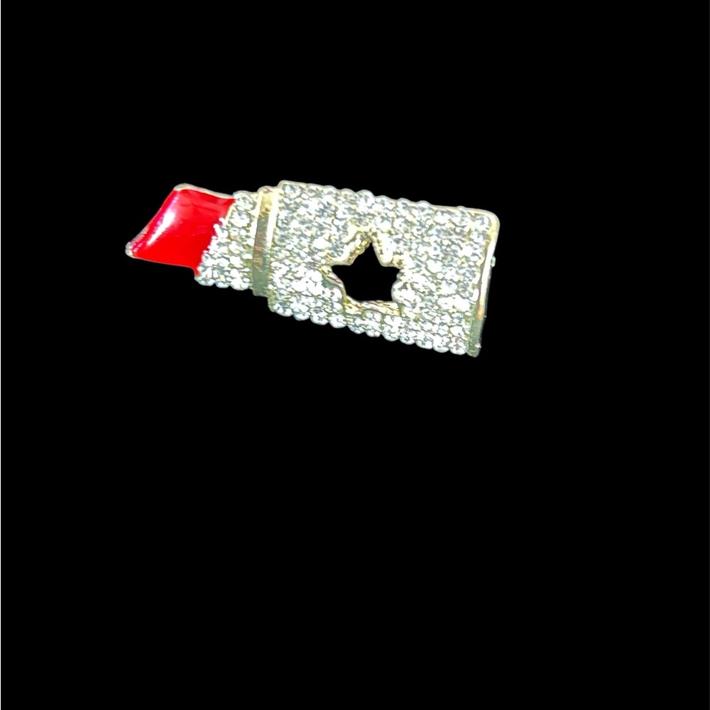 Sparkling Red and Silver Lipstick Brooch